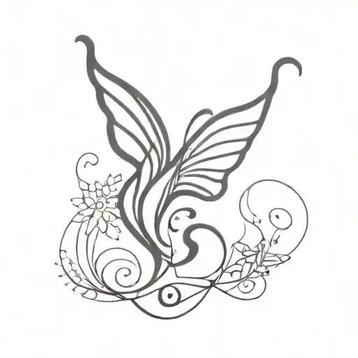 A minimalist tattoo design of a music note intertwined with a butterfly wing tattoo design idea
