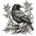 Raven perched alone tattoo design idea