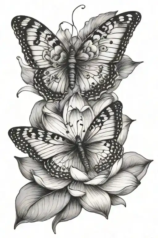 butterfly on lotus flower tattoo design idea