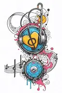 music heartbeat love happy face tattoo design idea