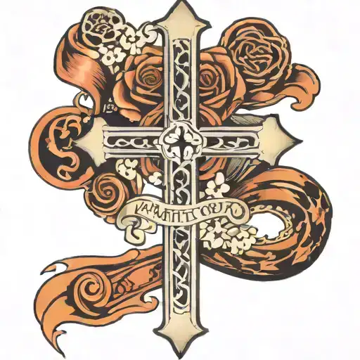 cross with the words Matthew 19:29 going across then dad and mom going upward  tattoo design idea