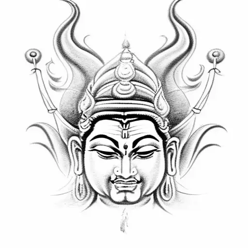 need a tatto work for my back, where shiva is furious with calm buddha, and also angry hanuman with ganesha.  tattoo design idea
