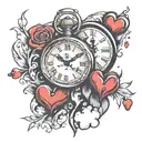 half broken clock and half broken heart tattoo design idea