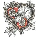 half broken clock and half broken heart tattoo design idea