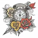 half broken clock and half broken heart tattoo design idea