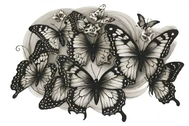 Life Goes On with 4 Butterflies flying tattoo design idea