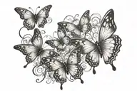"Life Goes On" in cursive with 4 butterflies flying tattoo design idea