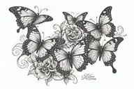 "Life Goes On" in cursive with 4 butterflies flying tattoo design idea