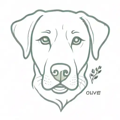labrador puppy face with paw marks and text Olive  tattoo design idea