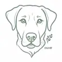 labrador puppy face with paw marks and text Olive  tattoo design idea