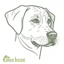labrador puppy face with paw marks and text Olive  tattoo design idea