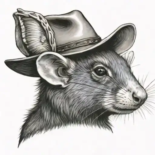 black and white possum wearing periwinkle cowboy hat tattoo design idea