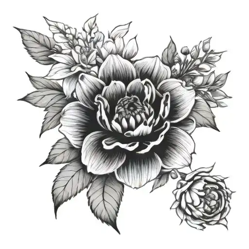 January, May, June, June, July, August birth flower  tattoo design idea