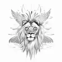 lion with wings surrounded by plane,and palm tree tattoo design idea