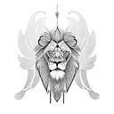 lion with wings surrounded by plane,and palm tree tattoo design idea