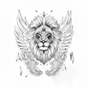 lion with wings surrounded by plane,and palm tree tattoo design idea