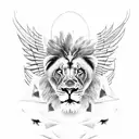 lion with wings surrounded by plane,and palm tree tattoo design idea