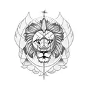 lion with wings surrounded by plane, mountains and compass tattoo design idea