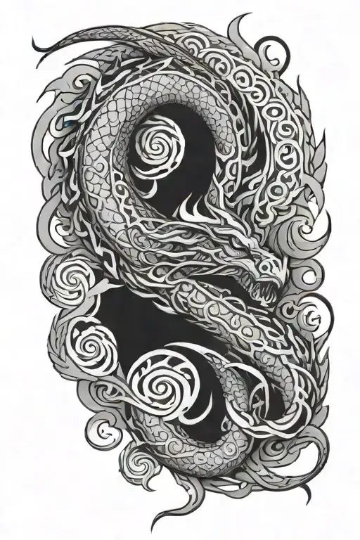 maori arm sleeve including dragon breathing fire tattoo design idea