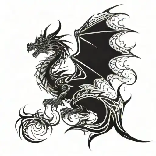 huge tribal dragon with a pheobix rising behind it tattoo design idea