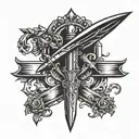 dagger with heart on the hilt and small wings on the hilt, the knife part is simple tattoo design idea