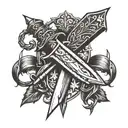 dagger with heart on the hilt and small wings on the hilt, the knife part is simple tattoo design idea