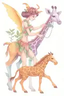 fairy and giraffe playing tattoo design idea