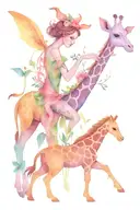 fairy and giraffe playing tattoo design idea