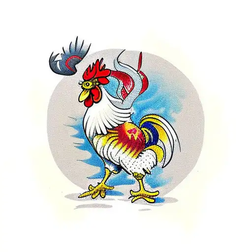 dangerous rooster in old frame tattoo design idea