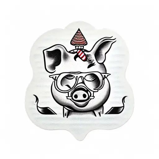 pig in lifebuoy with glasses tattoo design idea