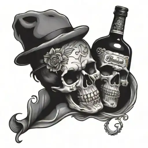 skull and Whiskey bottle tattoo design idea