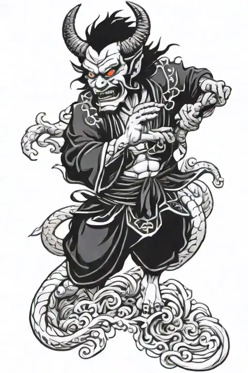 Chinese demon holding tattoo design idea