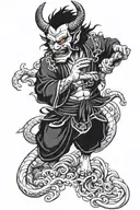 Chinese demon holding tattoo design idea