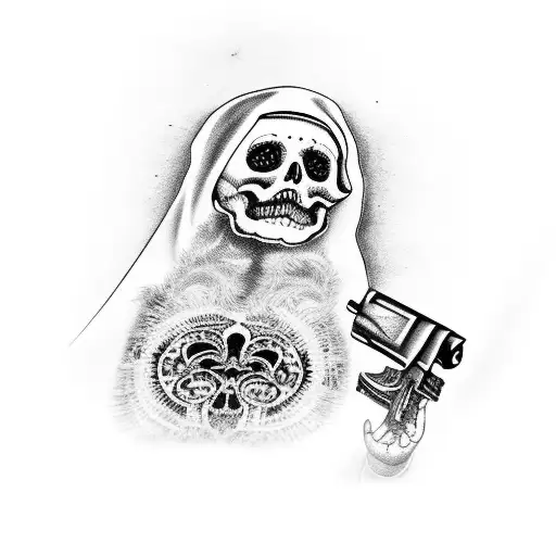 Santa muerte with a shotgun tattoo design idea