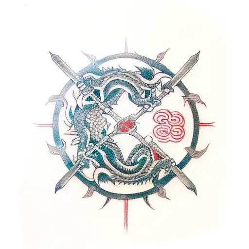 Dragon, Sword, Yin/Yang, Whole Back tattoo design idea