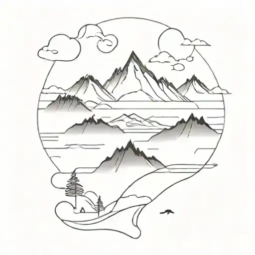 mountain and ocean tattoo design idea