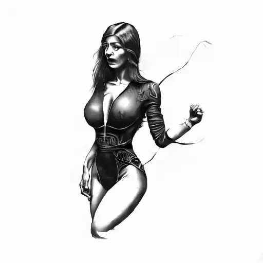 a woman in a brown bodysuit tattoo design idea