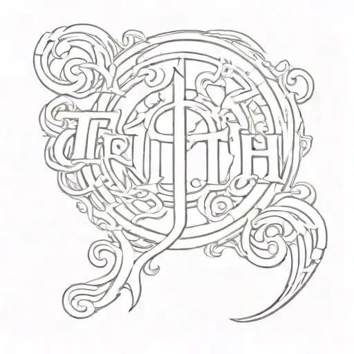 Tattoo stencil of the word Truth But that the U make it into a True religion symbol tattoo design idea