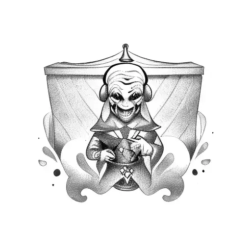 Jester in a coffin tattoo design idea