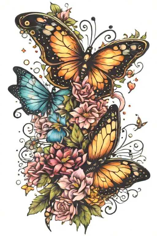 butterflies and little fairies with sparkles   tattoo design idea