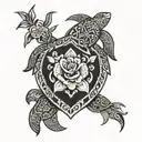 Hawaiian tribal with flower and turtle  tattoo design idea