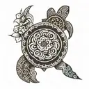 Hawaiian tribal with flower and turtle  tattoo design idea