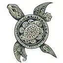 Hawaiian tribal with flower and turtle  tattoo design idea