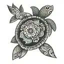 Hawaiian tribal with flower and turtle  tattoo design idea