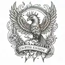 A phoenix rising from the ashes with Post Malone song lyrics written in the smoke, surrounded by video game symbols tattoo design idea