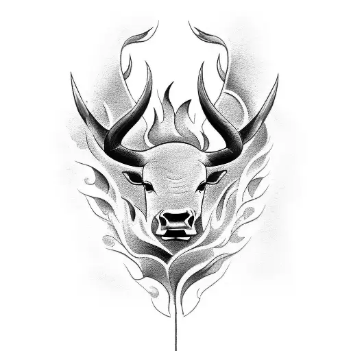 Create a tattoo inspired by the concept of a burning bush, incorporating the image of a bull tattoo design idea