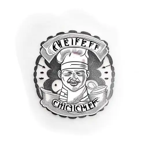 chef wirh knives and culinary products  tattoo design idea