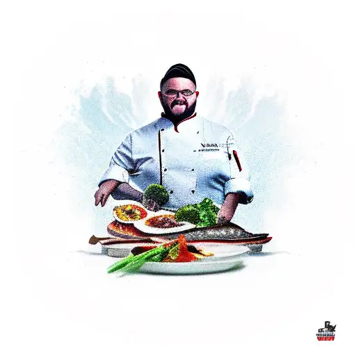 chef wirh knives and culinary products  tattoo design idea