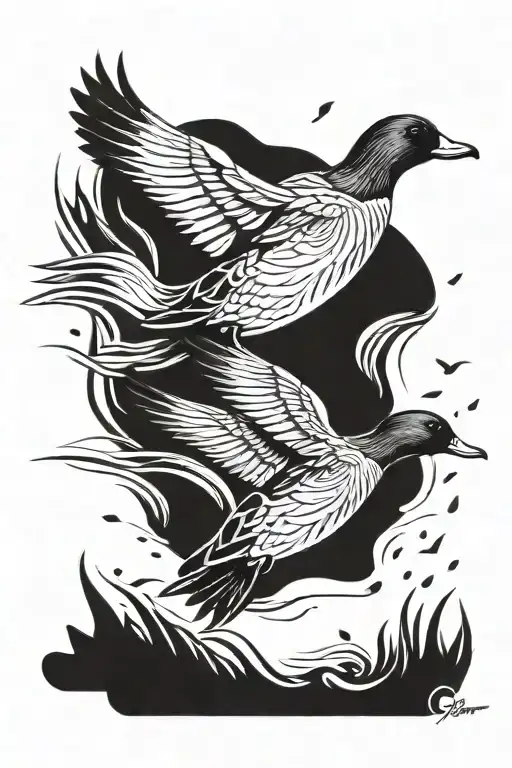 small mallards flying tattoo design idea