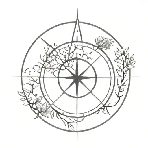 An abstract blackwork tattoo of a compass rose surrounded by different animal tracks, reflecting your interest in nature tattoo design idea